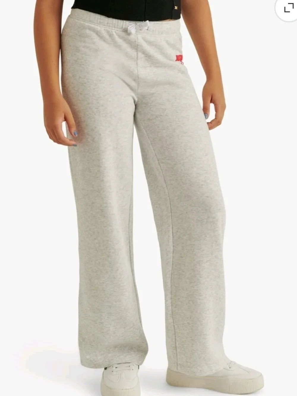 Justice Light Gray Wide-Leg Sweatpants with Red Logo